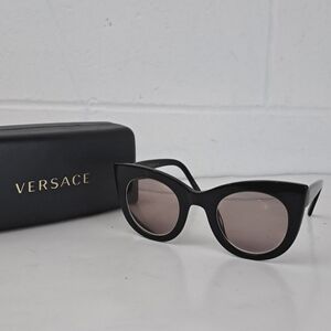 Kirby Cross chunky cat eye black sunglasses with Versace case